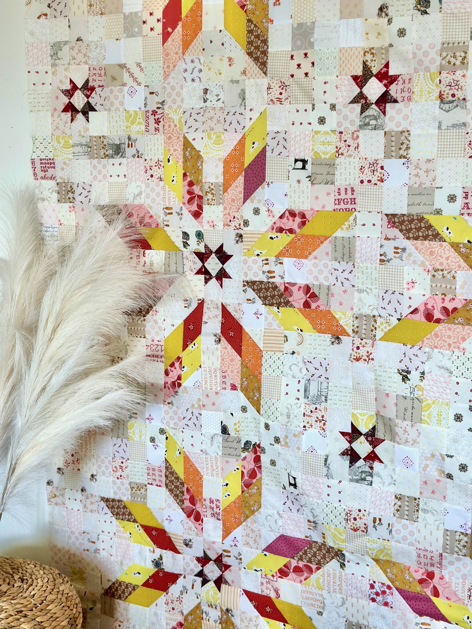 quilt block of mixed diamonds and squares. 